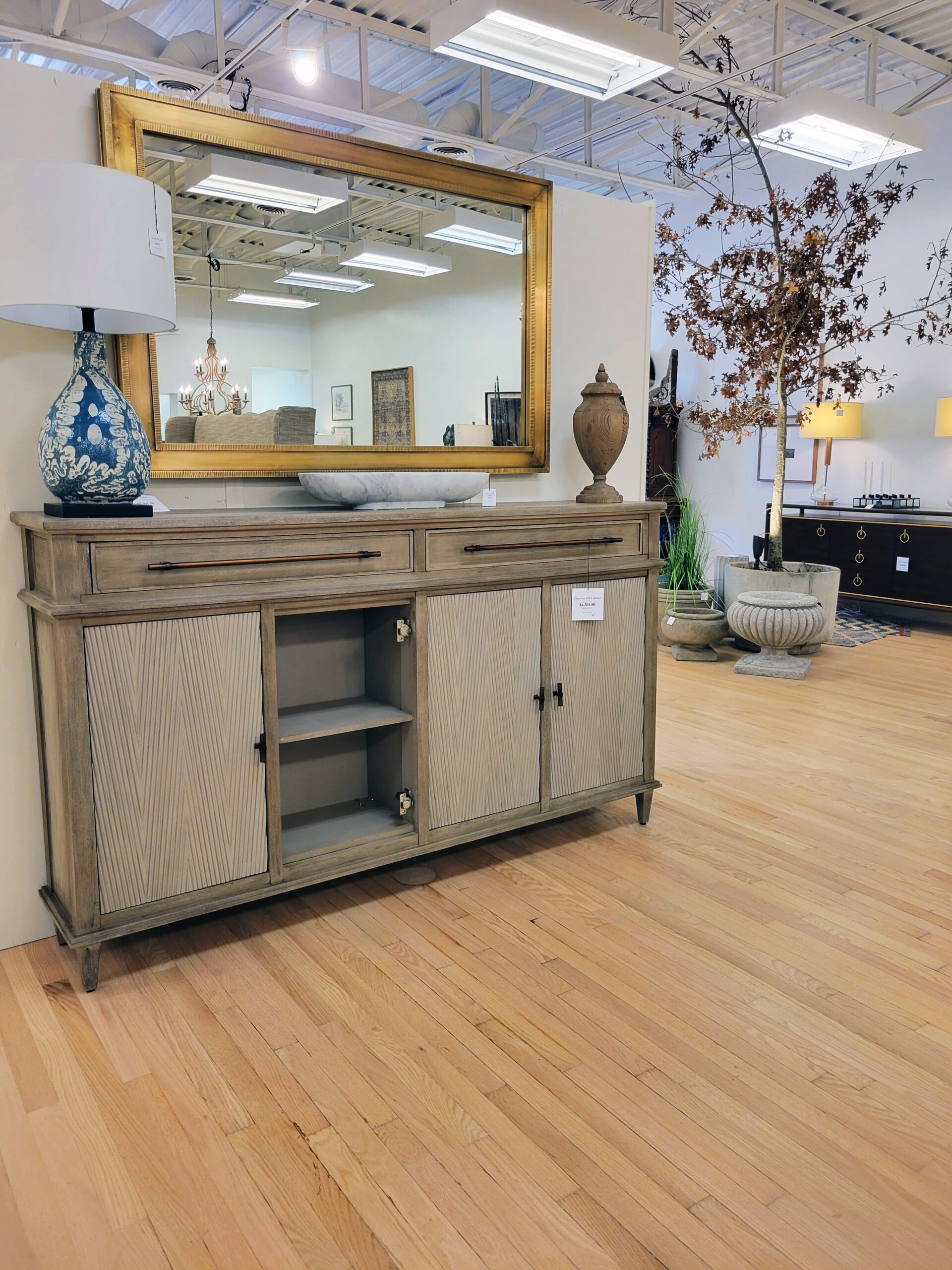modern sideboard with antique mirror