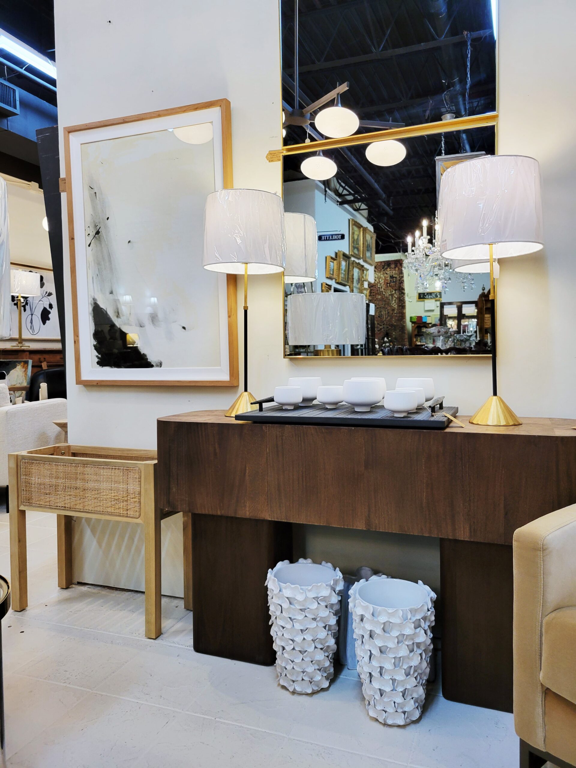 modern sideboard with frameless mirrors